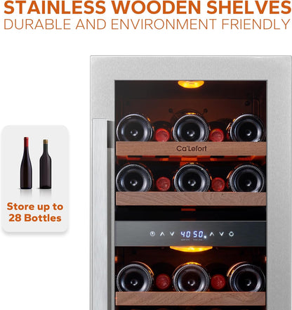24'' Wine Cooler Refrigerator - 46 Bottle Wine Fridge Dual Zone with Modern Touch Intelligent Digital 40°-65°F Low Noise, Built in or Freestanding Wine Cooler for Home and Kitchen