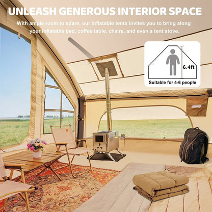 6 Person Inflatable Camping Tent with Pump