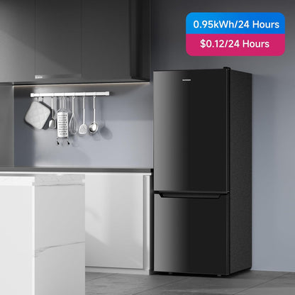 BANGSON Refrigerator 7.1 Cu.Ft Bottom Freezer Black Apartment