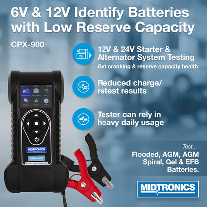 6V & 12V Automotive Battery & Electrical System Analyzer Using Conductance Profiling-CPX-900-Identify Batteries with Low Reserve Capacity