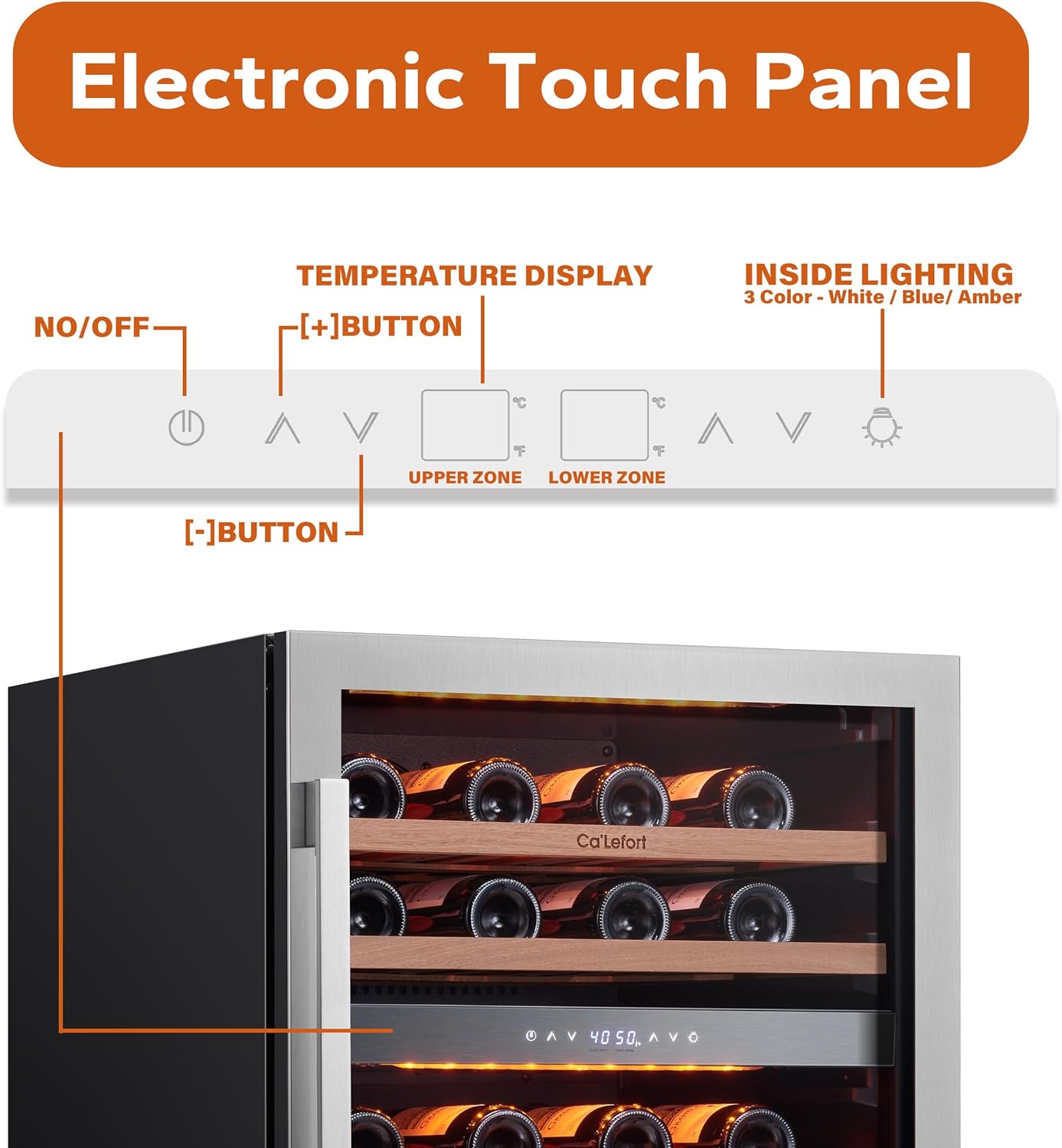 24'' Wine Cooler Refrigerator - 46 Bottle Wine Fridge Dual Zone with Modern Touch Intelligent Digital 40°-65°F Low Noise, Built in or Freestanding Wine Cooler for Home and Kitchen