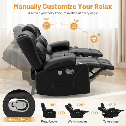 3 Seat Reclining Sofa with Storage Drawer USB Ports & Cup Holders Manual Couch