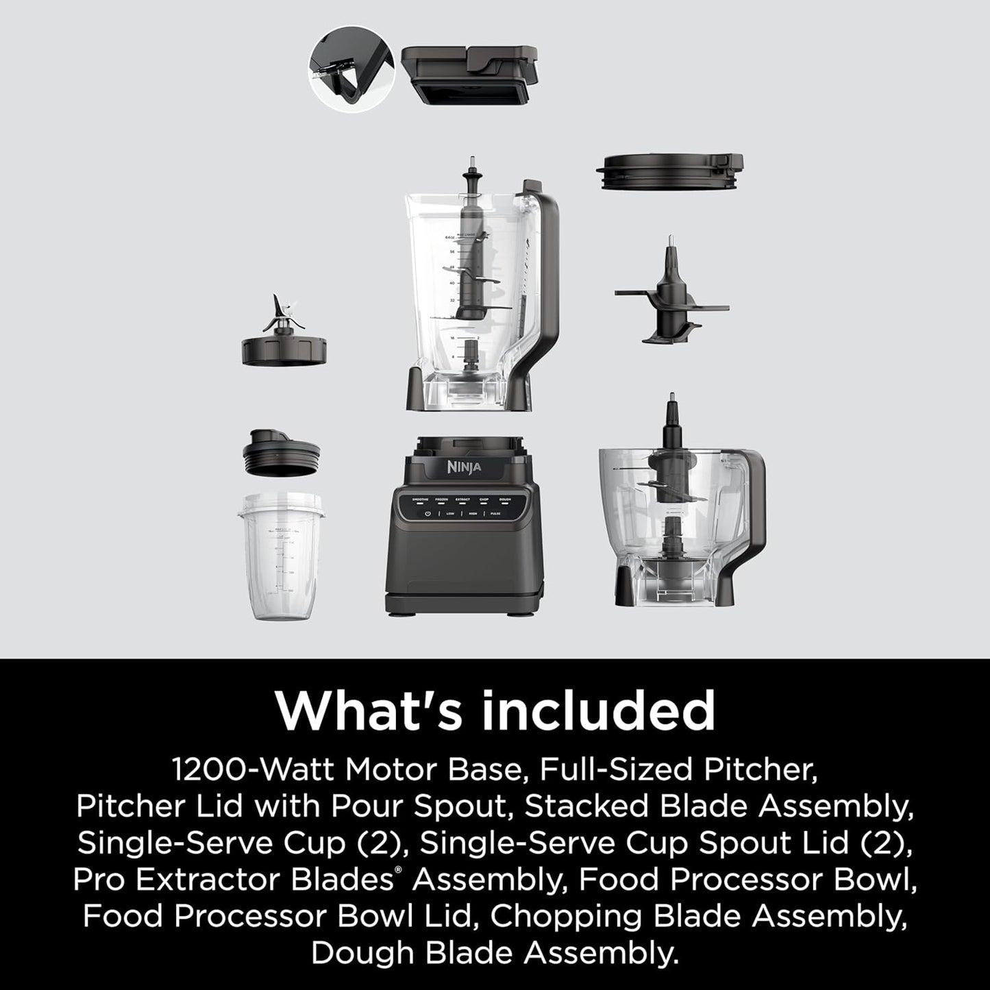 Mega Kitchen System, 1500W, 4 Functions for Smoothies, Processing, Dough, Drinks & More, with 72-oz.* Blender Pitcher, 64-oz. Processor Bowl, (2) 16-oz. To-Go Cups & (2) Lids, Black