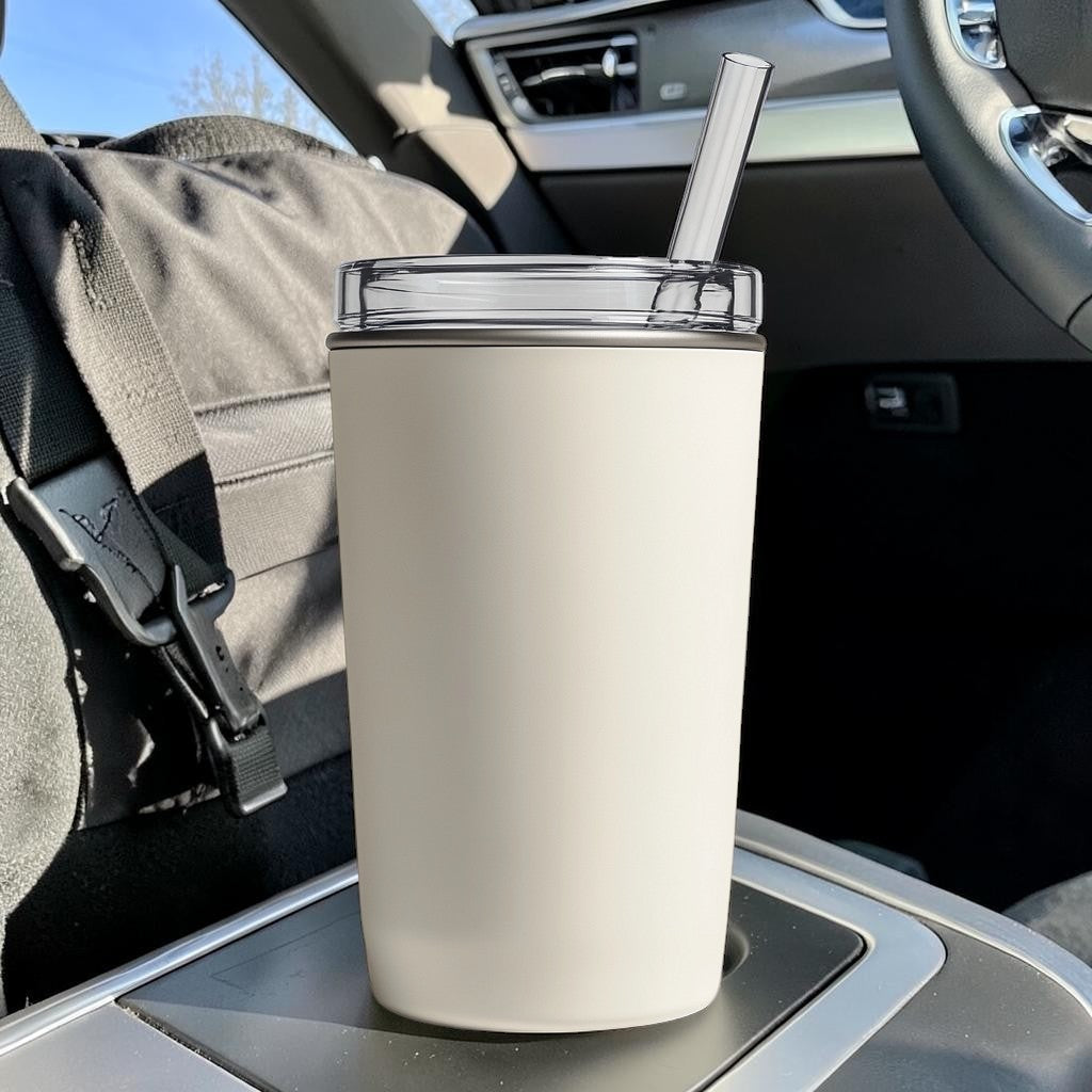 Gavon 40oz Vacuum Insulated Tumbler - Stainless Steel Travel Mug with Handle & Straw - Keeps Cold for 24+ Hours - Car Cup Holder Friendly - Cream White
