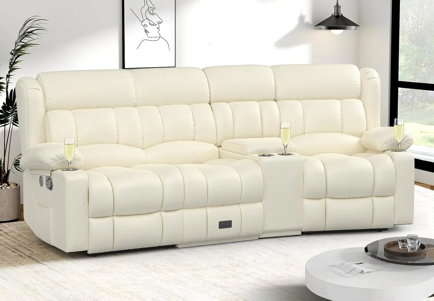 3 Seat Reclining Sofa with Storage Drawer USB Ports & Cup Holders Manual Couch