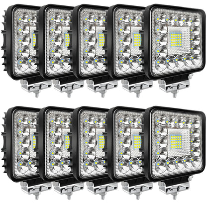 4-inch LED 120W 10000lm 12V 24V Truck ATV UTV RV RZR Boat Pickup Golf Cart Snow blower Square LED Off-road driving workplace Cube Light Pod, 10Pack