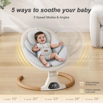 Baby Swings for Infants, Monamii Baby Swing, Bluetooth Infant Swing with Music Speaker, 5 Speeds and Remote Control, Indoor & Outdoor Use