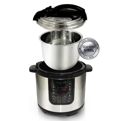 MegaChef 8 Qt Stainless Steel Electric Pressure Cooker with Digital Presets & Slow Cook Function