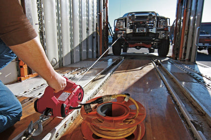 885005 PullzAll Cordless 24V DC Portable Electric Winch with Steel Cable and 2 Rechargeable Battery Packs: 1/2 Ton (1,000 lb) Pulling Capacity, red