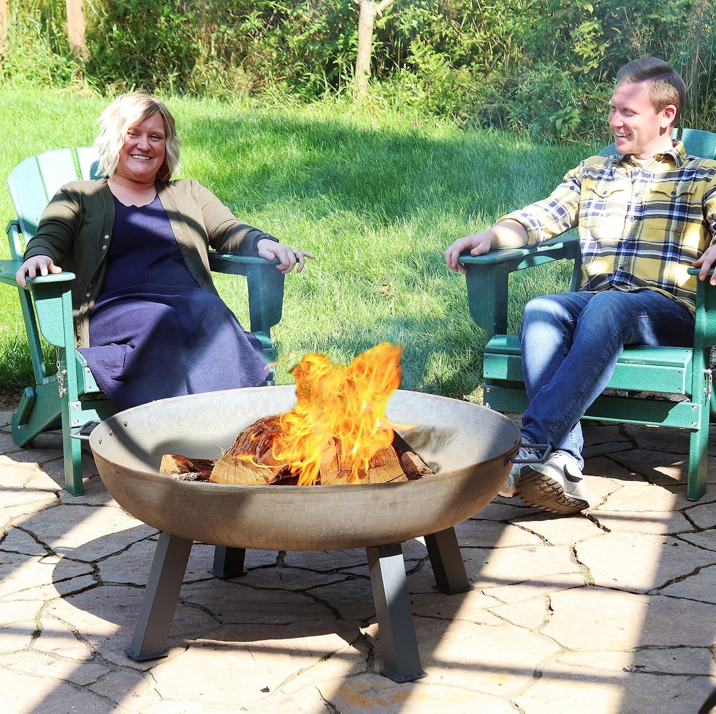 34-Inch Rustic Cast Iron Outdoor Raised Fire Pit Bowl with Handles - Oxidized Finish