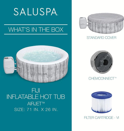 Bestway SaluSpa Fiji AirJet Large Round 2 to 4 Person Inflatable Hot Tub Portable Outdoor Spa with 120 AirJets and EnergySense Cover, Grey