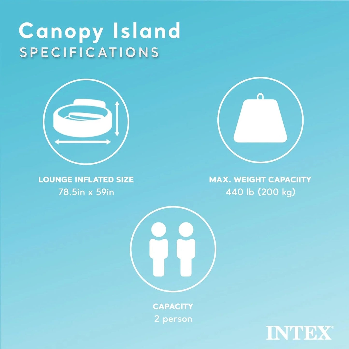 58292EP Canopy Island Inflatable Pool Float: Comfortable Lounge Surface Built-in Cup Holders Detachable Sunshade 440lb Max Weight Capacity 78.5" x 59"