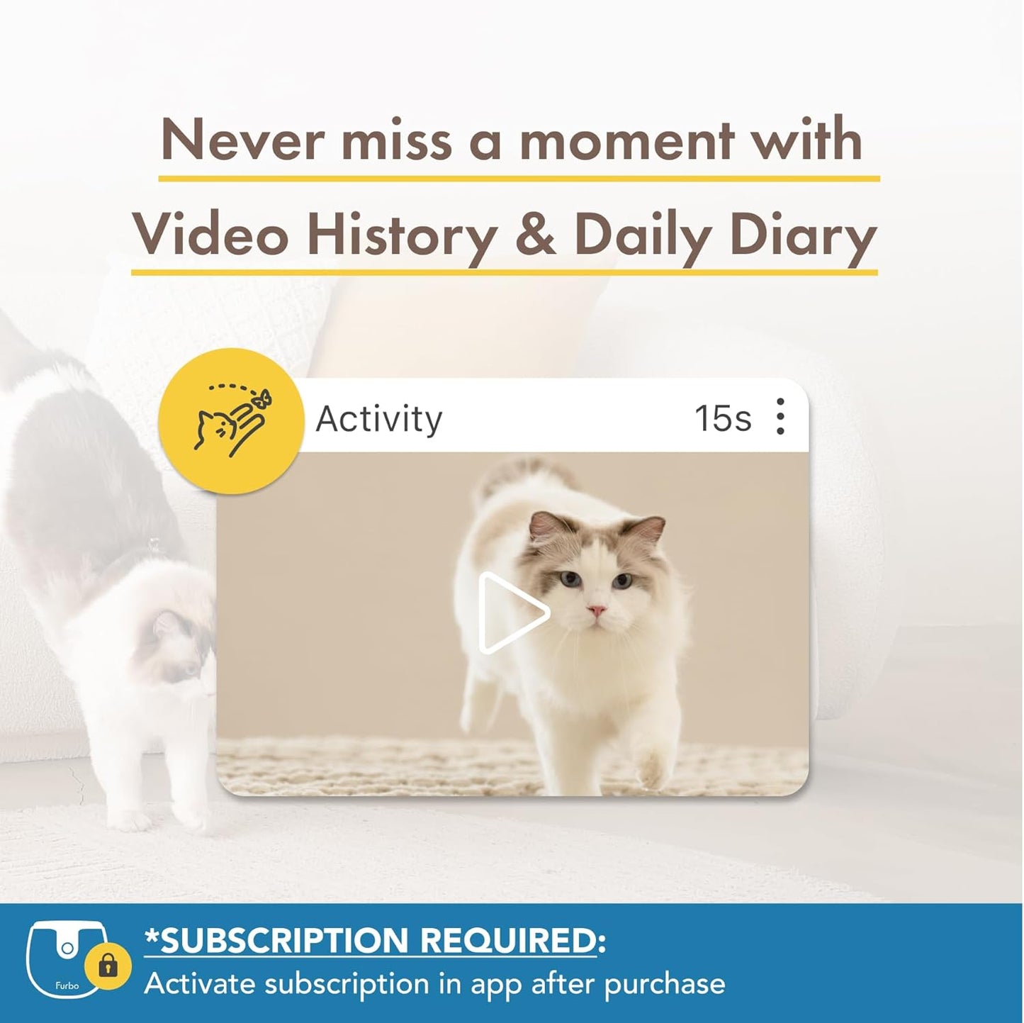 360° Cat Camera: See Your Cat from Anywhere | Rotating 360° Cat Tracking, Treat Toss, Color HD Night Vision, 2-Way Audio, Real-Time Notifications, Designed for Cats | Pet Camera w/Phone App