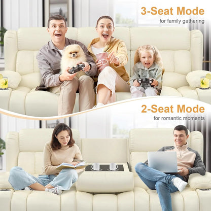 3 Seat Reclining Sofa with Storage Drawer USB Ports & Cup Holders Manual Couch