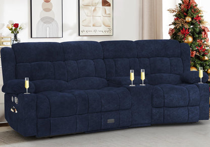 3 Seat Reclining Sofa with Storage Drawer USB Ports & Cup Holders Manual Couch