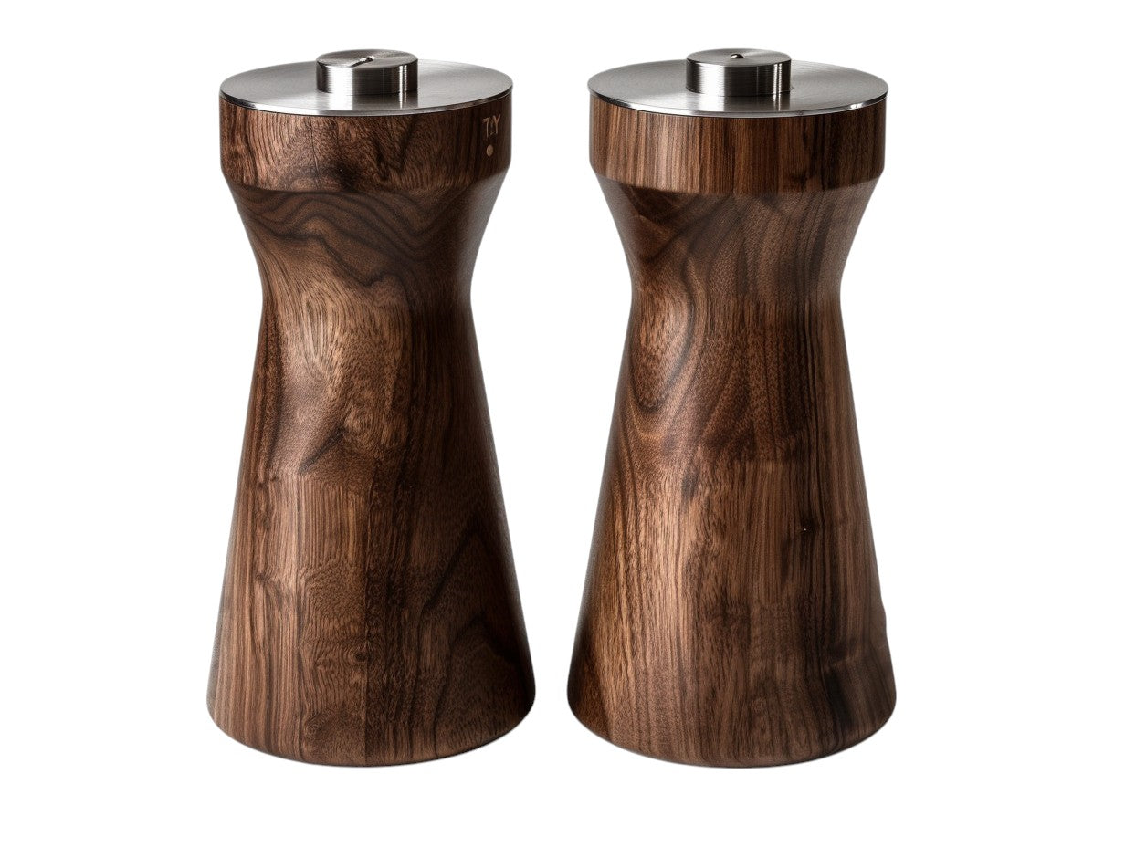 Purnt Premium Manual Walnut Wood Salt and Pepper Grinder Set - Adjustable Ceramic Core Spice Mill Shakers for Kitchen and Dining
