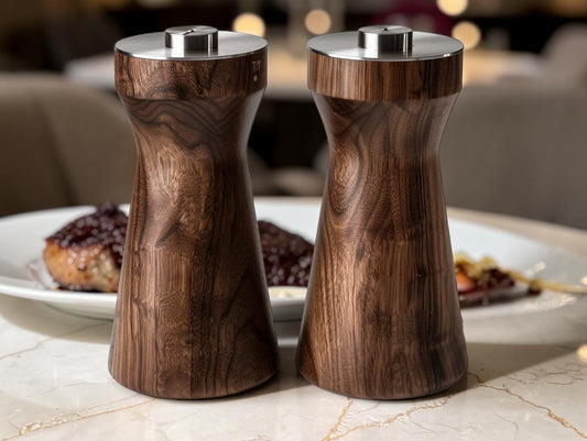 Purnt Premium Manual Walnut Wood Salt and Pepper Grinder Set - Adjustable Ceramic Core Spice Mill Shakers for Kitchen and Dining